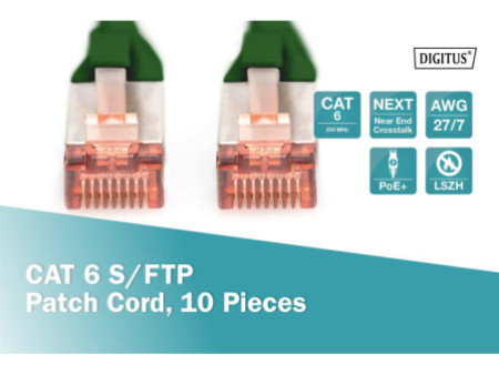 DIGITUS Câble de brassage Cat.6, S/FTP, 1,0 m, par 10, vert