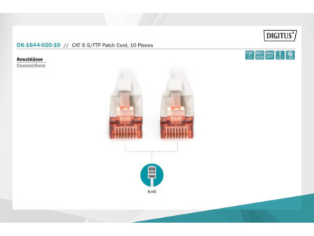 DIGITUS Câble de brassage Cat.6, S/FTP, 2,0 m, par 10, gris