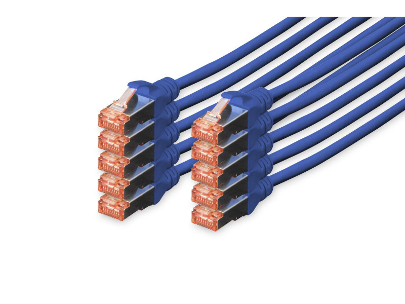 DIGITUS Câble de brassage Cat.6, S/FTP, 2,0 m, par 10, bleu