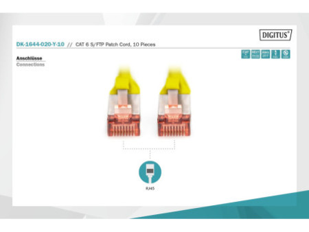 DIGITUS Câble de brassage Cat.6, S/FTP, 2,0 m, par 10, jaune