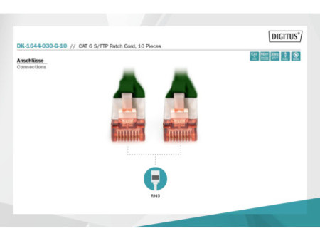 DIGITUS Câble de brassage Cat.6, S/FTP, 3,0 m, par 10, vert