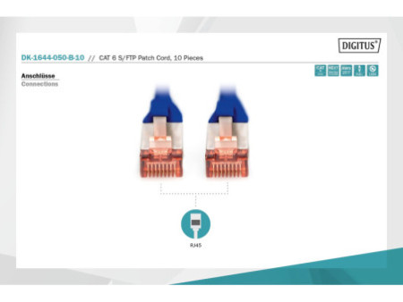DIGITUS Câble de brassage Cat.6, S/FTP, 5,0 m, par 10, bleu