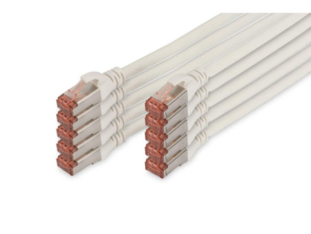 DIGITUS Câble de brassage Cat.6, S/FTP, 5,0 m, par 10, blanc