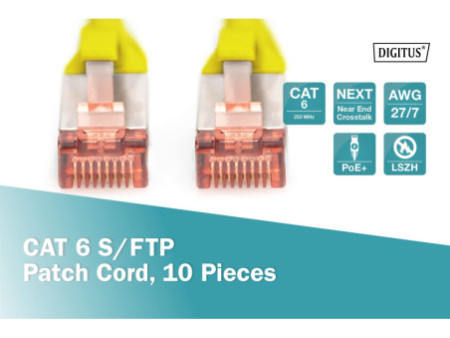DIGITUS Câble de brassage Cat.6, S/FTP, 5,0 m, par 10, jaune