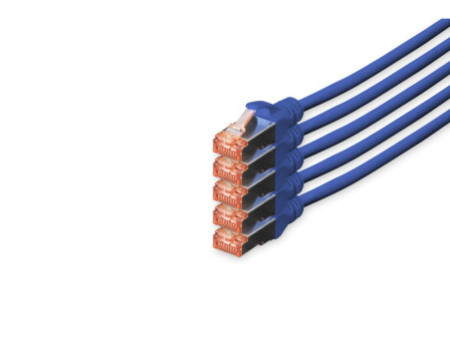 DIGITUS Câble patch Cat. 6, S/FTP, 10,0 m, set de 5, bleu
