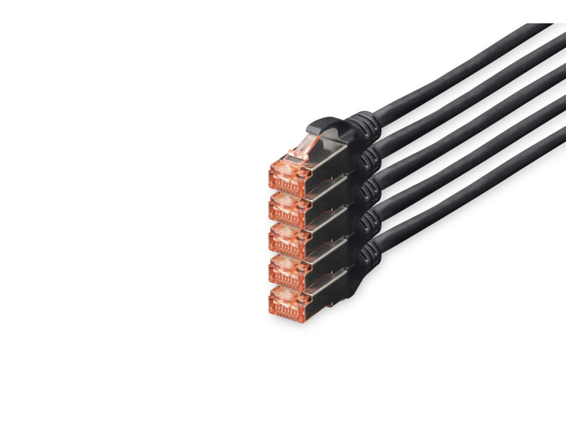 DIGITUS Câble patch Cat. 6, S/FTP, 10,0 m, set de 5, noir