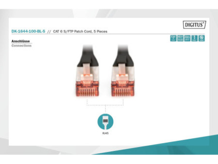 DIGITUS Câble patch Cat. 6, S/FTP, 10,0 m, set de 5, noir