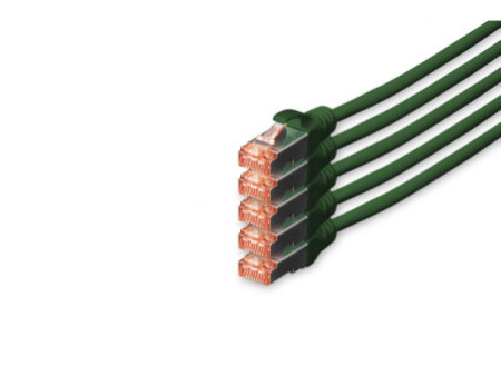 DIGITUS Câble patch Cat. 6, S/FTP, 10,0 m, set de 5, vert