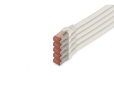 DIGITUS Câble patch Cat. 6, S/FTP, 10,0 m, set de 5, blanc