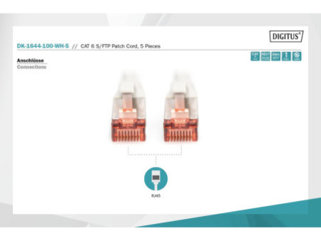 DIGITUS Câble patch Cat. 6, S/FTP, 10,0 m, set de 5, blanc