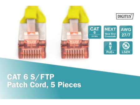 DIGITUS Câble patch Cat. 6, S/FTP, 10,0 m, set de 5, jaune