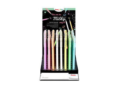 Pentel Stylo roller à encre gel Hybrid Milky, présentoir