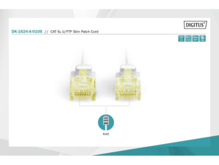 DIGITUS Câble de brassage Slim, Cat. 6A, U/FTP, 1,0 m
