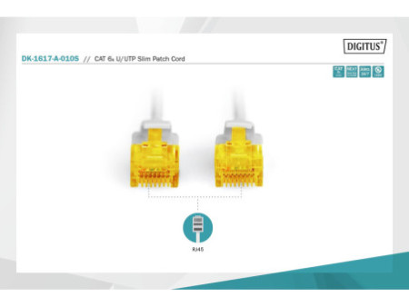 DIGITUS Câble de brassage Slim, Cat.6A, U/UTP, 1,0 m