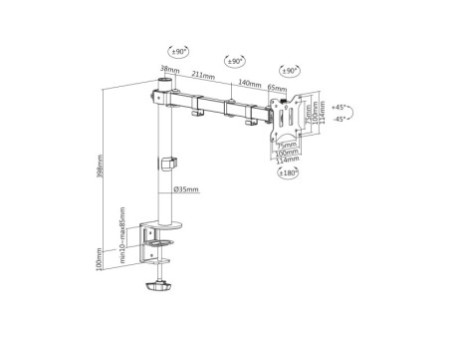 DIGITUS Support écran simple universel, fixation par serrage