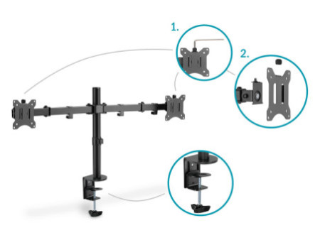 DIGITUS Support double écran universel, fixation par serrage