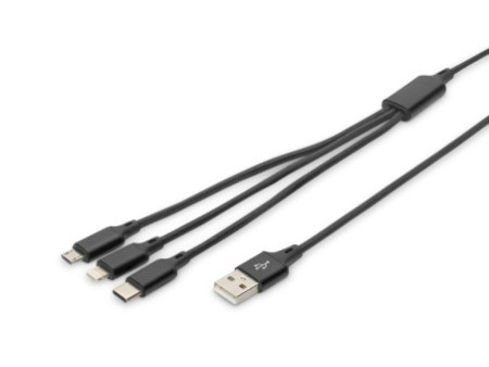 DIGITUS Câble de charge 3-en-1, USB A-Lightning + Micro USB
