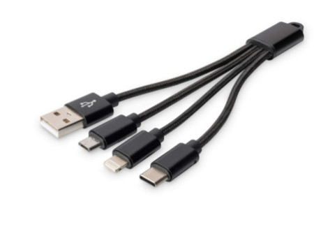 DIGITUS Câble de charge 3-en-1, USB A-Lightning + Micro USB