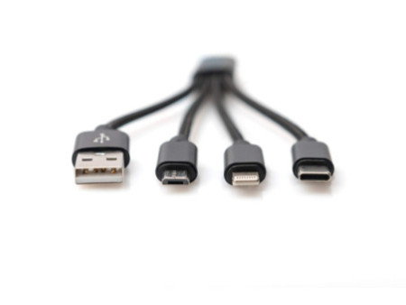 DIGITUS Câble de charge 3-en-1, USB A-Lightning + Micro USB