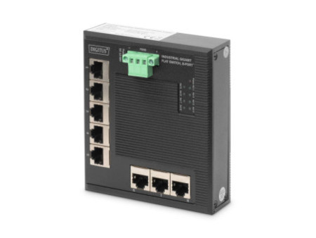 DIGITUS Commutateur industriel plat Gigabit, 8 ports, IP40