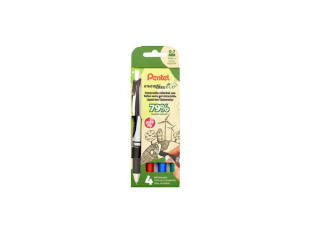Pentel Stylo roller à encre gel EnerGel BL77 Eco, étui de 4