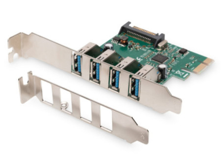 DIGITUS Carte réseau PCI Express USB 3.0, 4 ports, 5 Gbit/s.