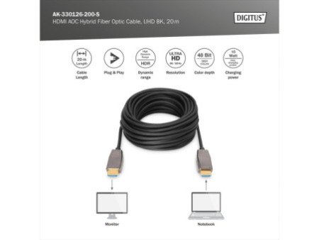 DIGITUS Câble de fibre optique hybride HDMI AOC, UHD8K, 30 m