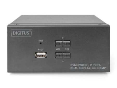 DIGITUS Commutateur KVM, 2 ports, double affichage, 4K, HDMI