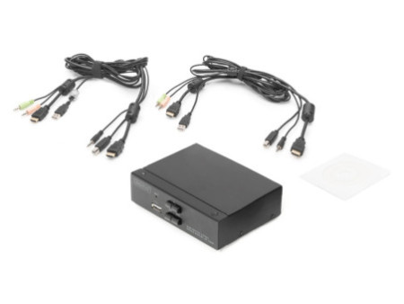 DIGITUS Commutateur KVM, 2 ports, simple affichage, 4K, HDMI