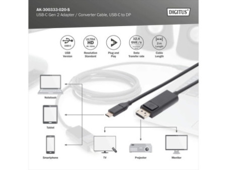 DIGITUS Câble adaptateur USB Type-C Gen 2, 2,0 m