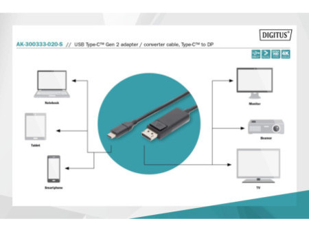 DIGITUS Câble adaptateur USB Type-C Gen 2, 2,0 m