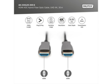 DIGITUS Câble de fibre optique hybride HDMI AOC, 30 m