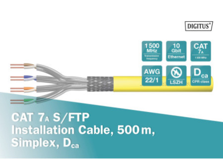 DIGITUS Câble d'installation, Cat.7A, S/FTP, simplex, 500 m