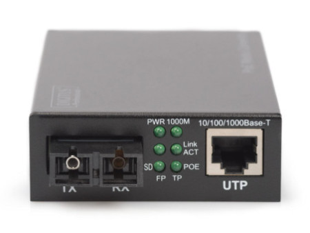 DIGITUS Convertisseur médias Gigabit PoE, RJ45 / SC, SM, PSE
