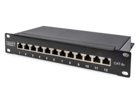 DIGITUS Panneau de brassage 10' Cat.6A, blindé, 12 ports, 1U