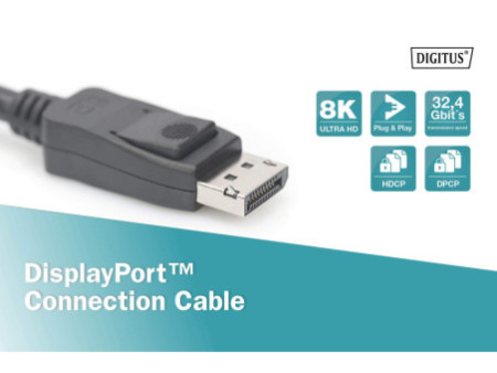 DIGITUS Câble de connexion DisplayPort 1,3/1.4, DP-DP, 3 m