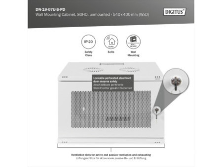 DIGITUS Coffret mural 19' SOHO, non monté, 7U, gris clair