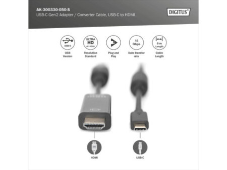 DIGITUS Câble adaptateur, USB-C - HDMI-A, 5,0 m