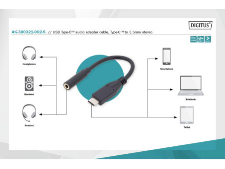 DIGITUS Câble adaptateur audio USB Type-C, 0,2 m, noir
