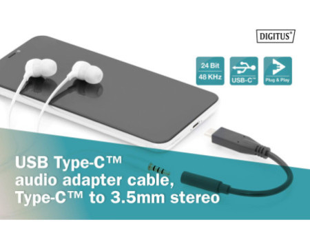 DIGITUS Câble adaptateur audio USB Type-C, 0,2 m, noir