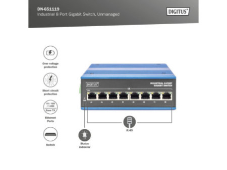 DIGITUS Commutateur industriel Gigabit, 8 ports, Unmanaged