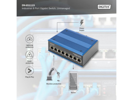 DIGITUS Commutateur industriel Gigabit, 8 ports, Unmanaged