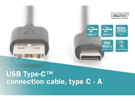 DIGITUS Câble de connexion USB 2.0, USB-C - USB-A, 1,0 m