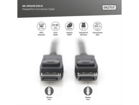 DIGITUS Câble de connexion DisplayPort 1,3/1.4, DP-DP, 5 m