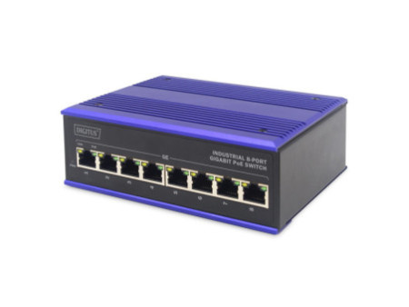 DIGITUS Commutateur industriel Gigabit PoE, 8 ports