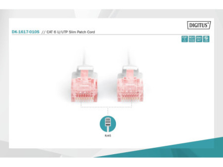 DIGITUS Câble de brassage Slim, Cat.6, U/UTP, 1,0 m, gris