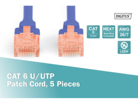 DIGITUS Câble patch Cat.6, U/UTP, LSZH, 10,0 m, set, bleu