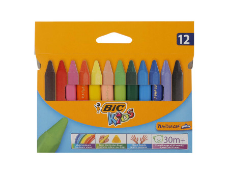 BIC Crayon de cire Plastidecor Triangle, étui de 12