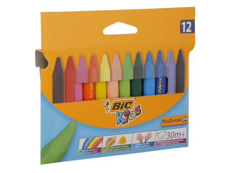 BIC Crayon de cire Plastidecor Triangle, étui de 12