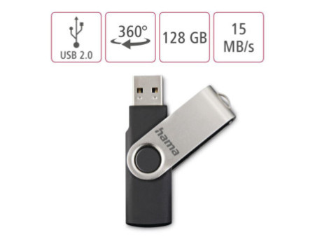hama Clé USB 2.0 'Rotate', 128 GB, noir/argent